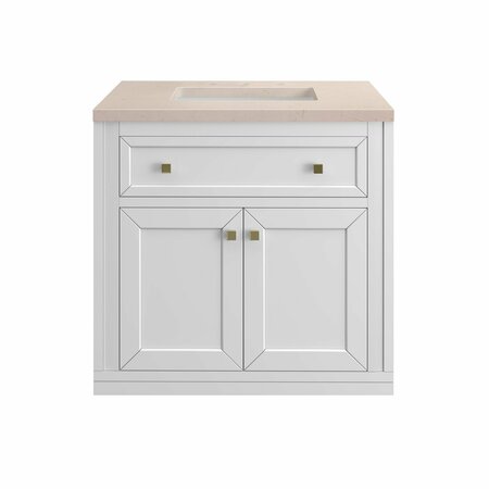 Chicago 30in Single Vanity, Glossy White w/ 3 CM Eternal Marfil Top -  JAMES MARTIN VANITIES, 305-V30-GW-3EMR